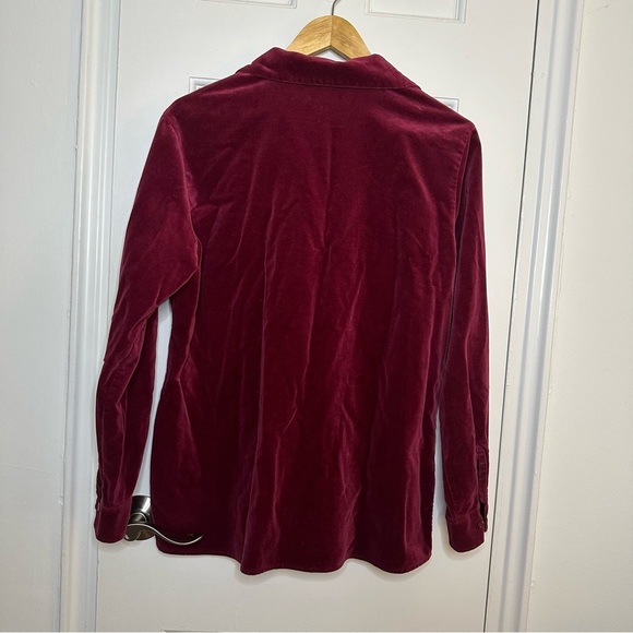 L.L. BEAN Vintage Red Velvet Button Down Shirt Women Top Valentines Maroon Small - Picture 6 of 6